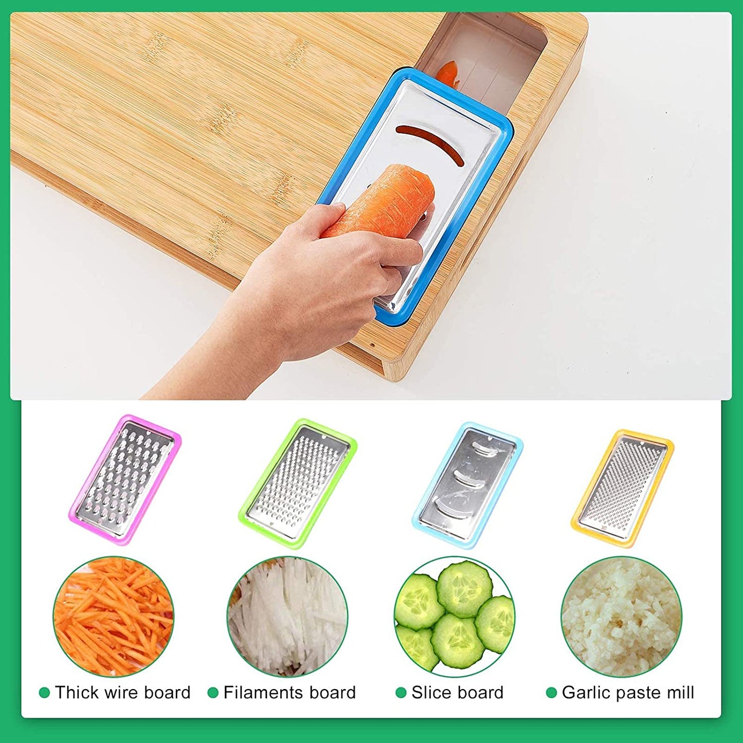 CARLA HOME Large Bamboo Cutting Board and 4 Containers with Mobile Holder gift included for Home Kitchen-4