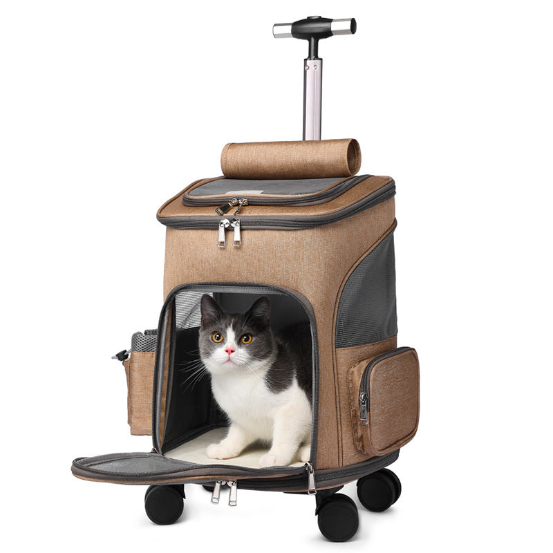 Draagbare opvouwbare trolley-huisdierenrugzak, reisrugzak voor katten met universeel wiel, trolley-huisdierentas