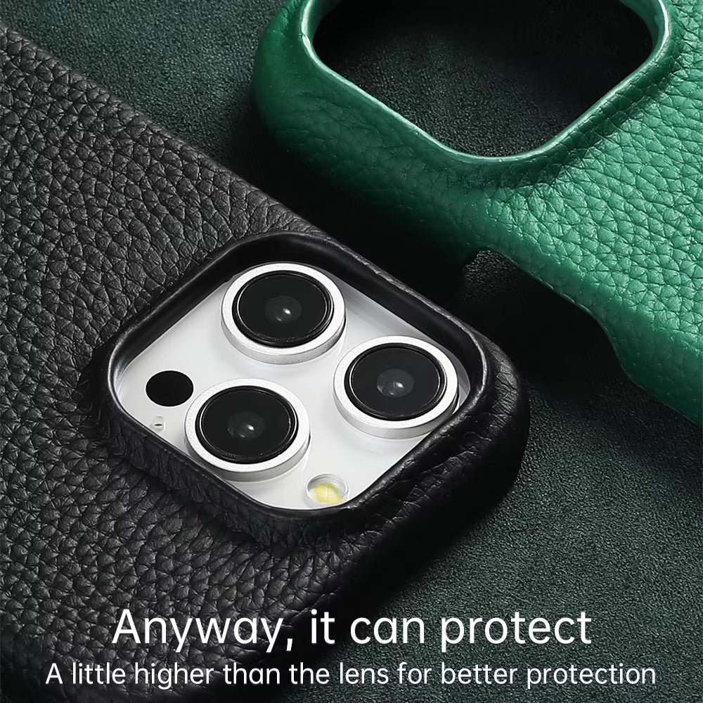 For Magsafe Case for Iphone 17 15 16 Pro Max Air 16Pro Natural Cowhide Lychee Leather Magnetic Protector Luxury Phone Back Cover