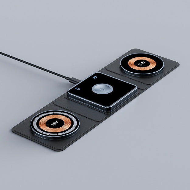 3-in-1 magnetisch opvouwbaar draadloos oplaadstation voor iPhone, transparant, snel opladen voor iPhone en Airpods