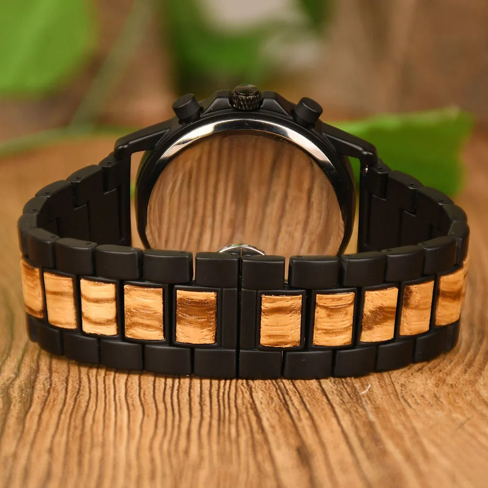 DODO DEER Stylish Wooden Timepiece Men's Zebrawood Chronograph Watch with Black Alloy Case-5